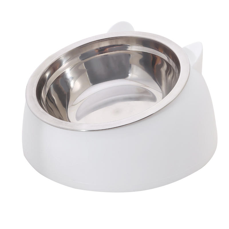 Oblique Mouth Cat Bowls for Food and Water Cute Small Pet Non-Slip Stainless Steel Feeder Bowl To Protect Cervical