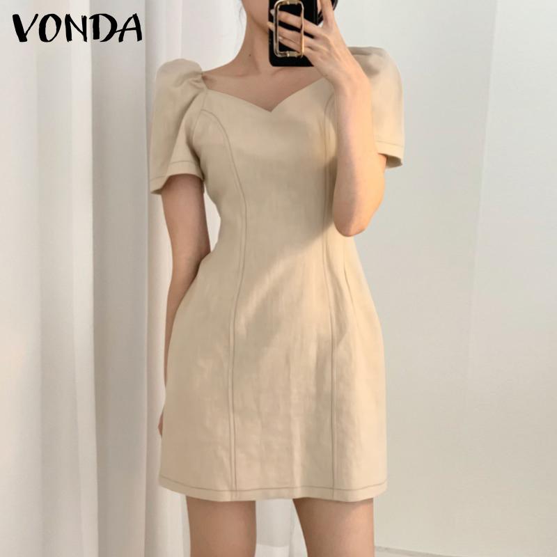 

VONDA женское летнее короткое платье с v-образным вырезом и короткими рукавами, однотонное короткое платье с талией