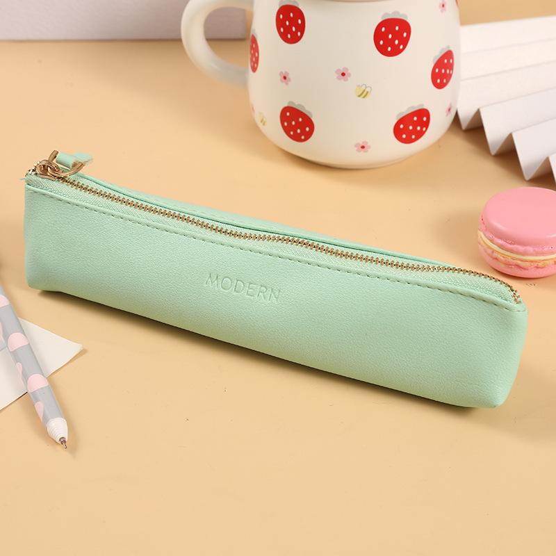 Mini Pencil Bag PU Solid Color Student Supplies Kawaii Zipper Bags Pencil Case Pouch School Office Stationery Supplies