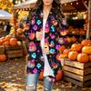 Damen Trendy Halloween-Print Langarm-Strickjacke Pullover für Lässige Herbstmode