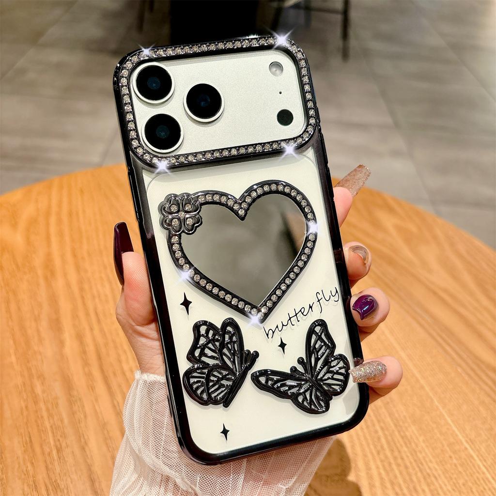 Beautiful Love Mirror Butterfly Shining Protector Colorful Phone Case for iPhone 17 Air 16 15 14 13 12 11 Pro Max Plus Cover