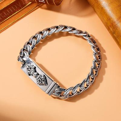 Fabrikspris S925 Silver Vajry Mortel Kubanskt Armband 18 /20 /22cm Retro Sextecken Mantra Lås Kedja Trend Herrsmycken Gåva