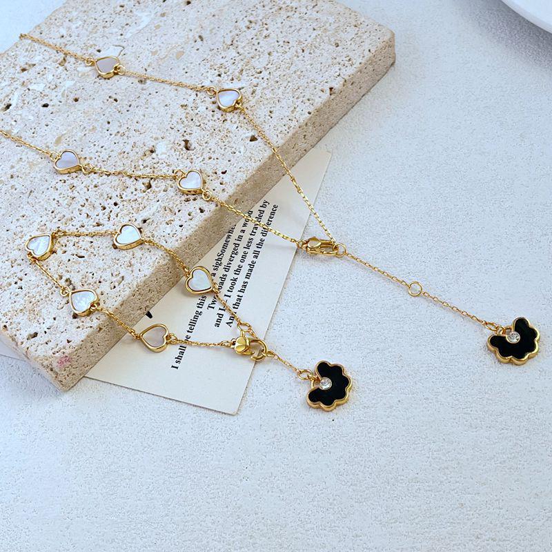 

Elegant Shell Inlay Heart & Enamel Cloud Pendant Necklace Bracelet Set