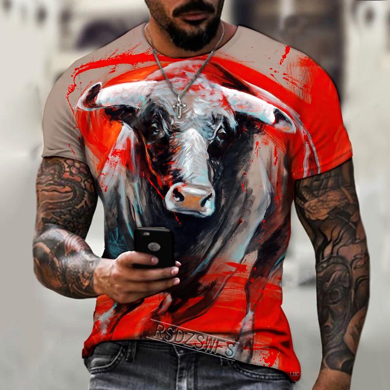 

Men s Summer Fashion Casual Short-Sleeved Round Neck 3D Printed Cow Pattern T-Shirts M