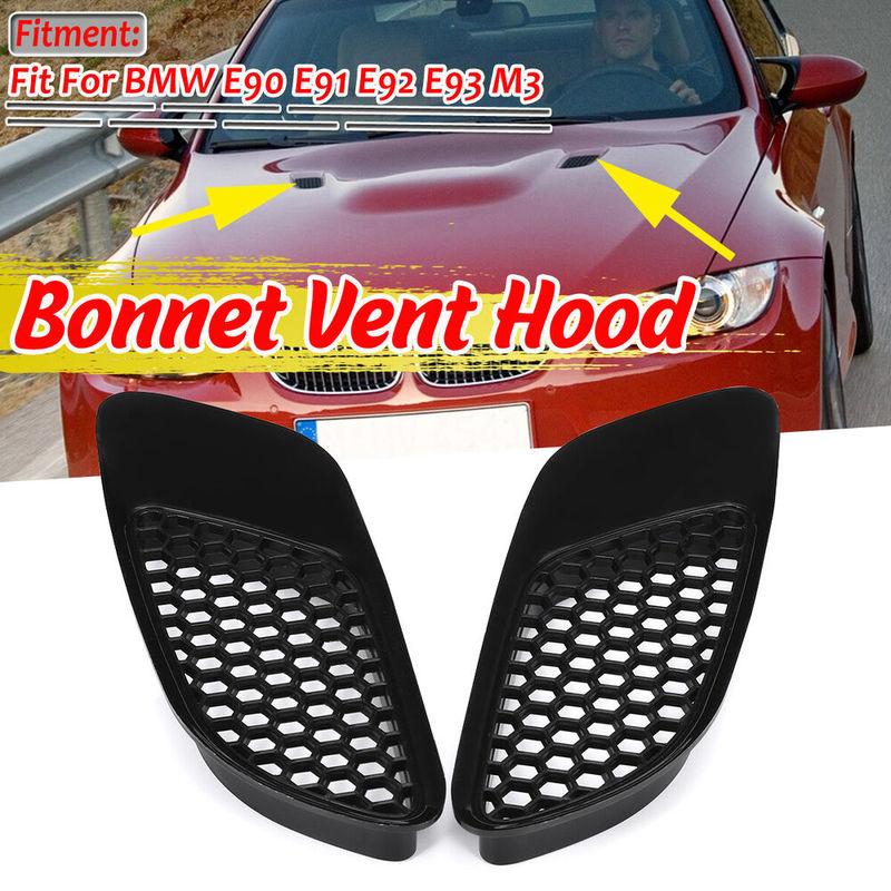 2PCS Engine Hood Vent Louvers Air Scoop Bonnet Vent Cover For BMW E90 E91 E92 E93 M3 Air Intake Cover Glossy Black