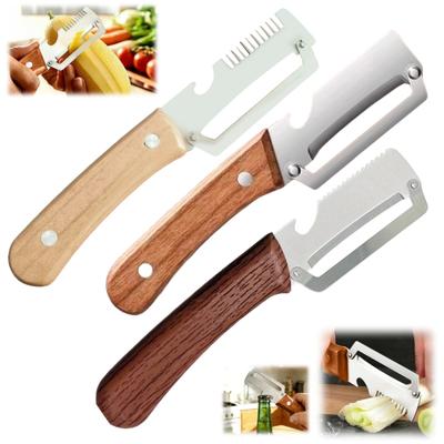Vegetable Peeler with Wooden Handle Stainless Steel Sharp Blade Peeler 2-in-1 Bottle Opener Kitchen Peeling Utensil