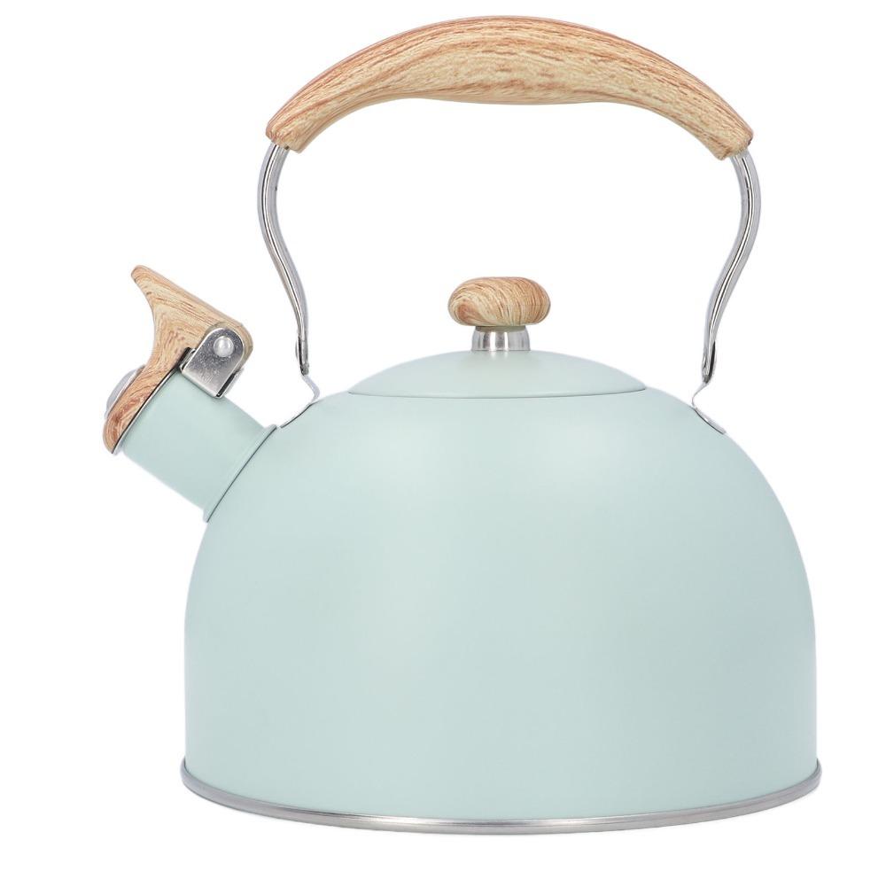 

Stainless Steel Whistling Tea Kettle Large Capacity Green Color Stainless Steel Kettle Wood Pattern Handle Cool Grip