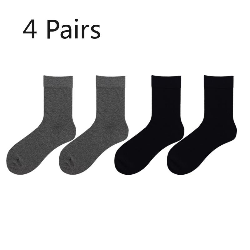 4 Pairs of Socks Men's Anti-odour Sweat Simple Business Socks Spring and Summer Combed Cotton Men's Socks Mid-calf Socks Antibacterial Boneless