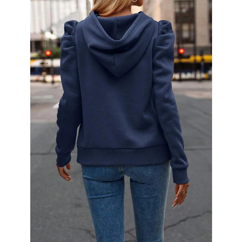 2025 Autumn Winter New Polo Hoodie Solid Color Long Sleeve Fashion Stacked Sleeve Casual Comfortable Women's Hoodie