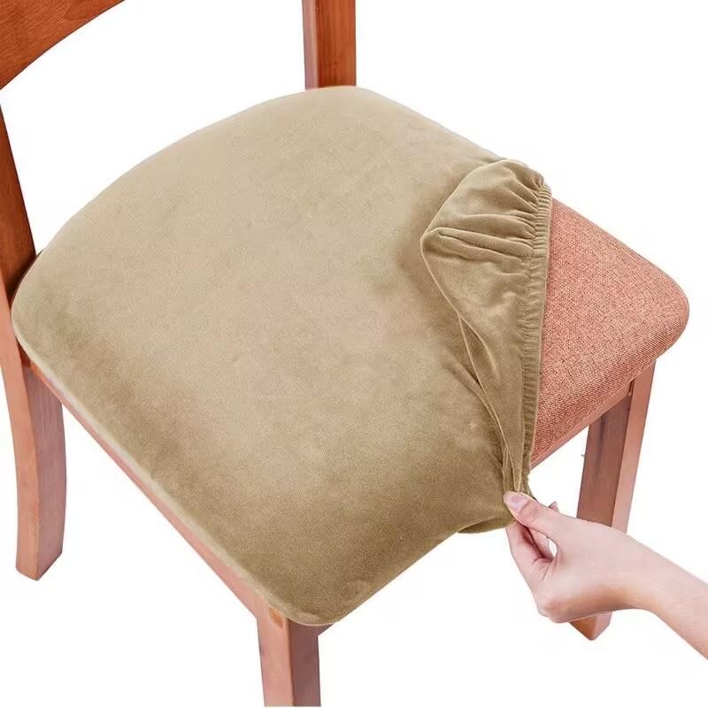 Velvet Spandex Dining Room Chair Seat Covers Removable Washable Elastic Cushion Covers For Upholstered Dining Chair