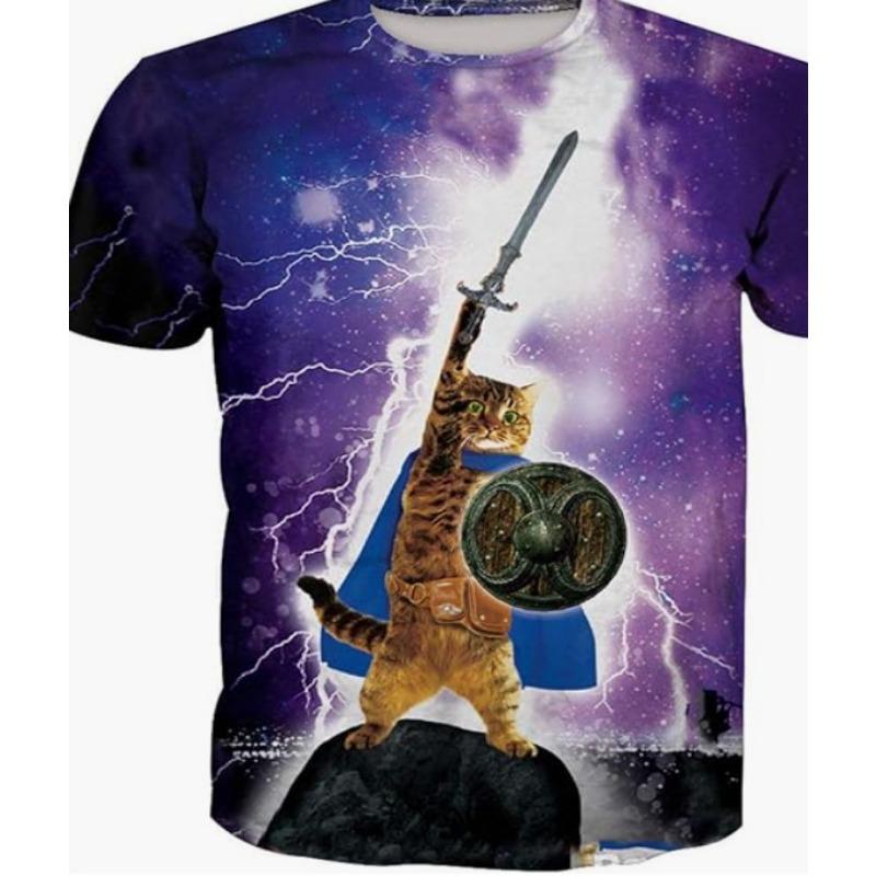 

Летний топ с круглым вырезом и принтом 3D Cat, модные повседневные футболки с короткими рукавами для мужчин XS