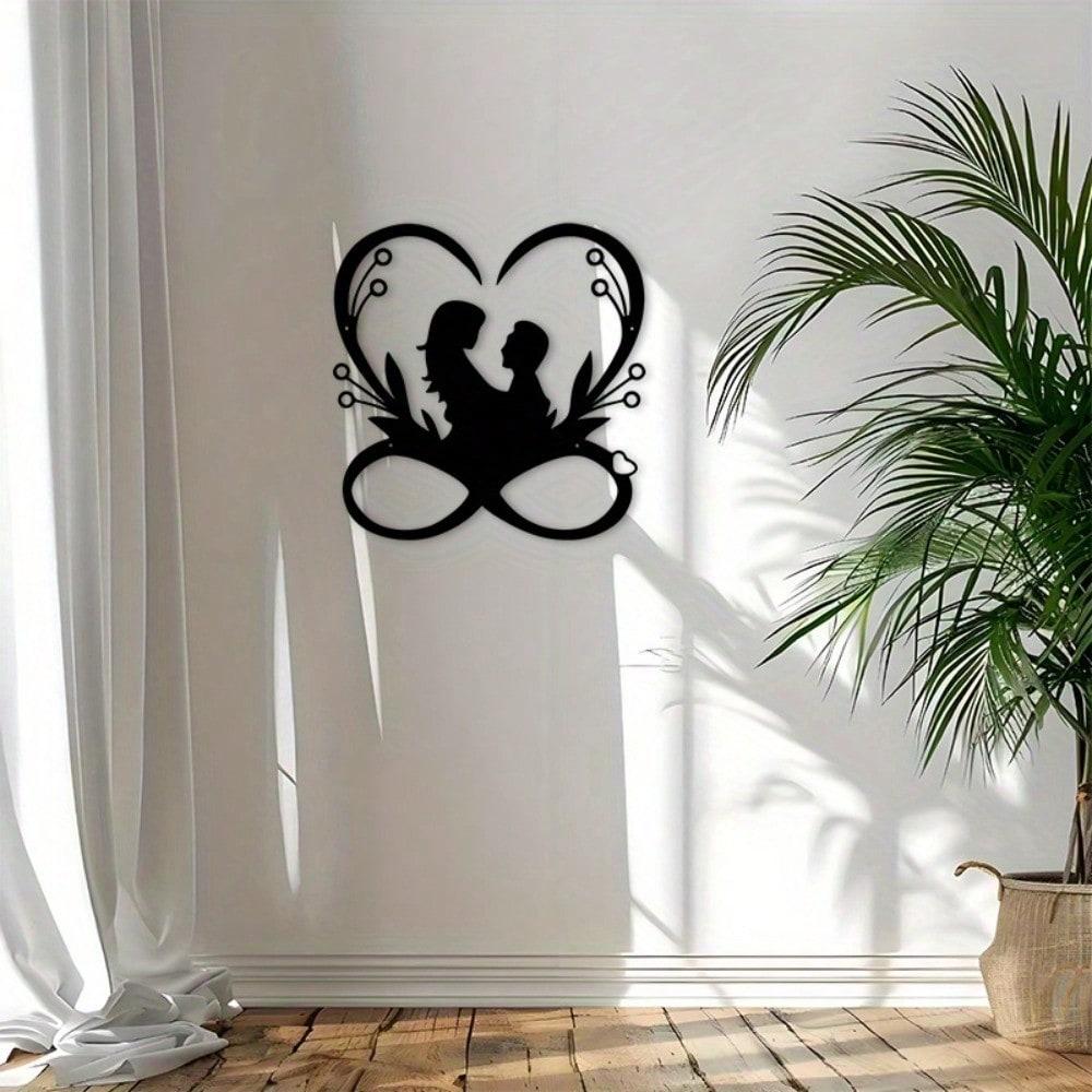 Metal Heart Wall Art Black Silhouette Couple Romantic Decor for Living Room Bedroom Wedding Anniversary Gift