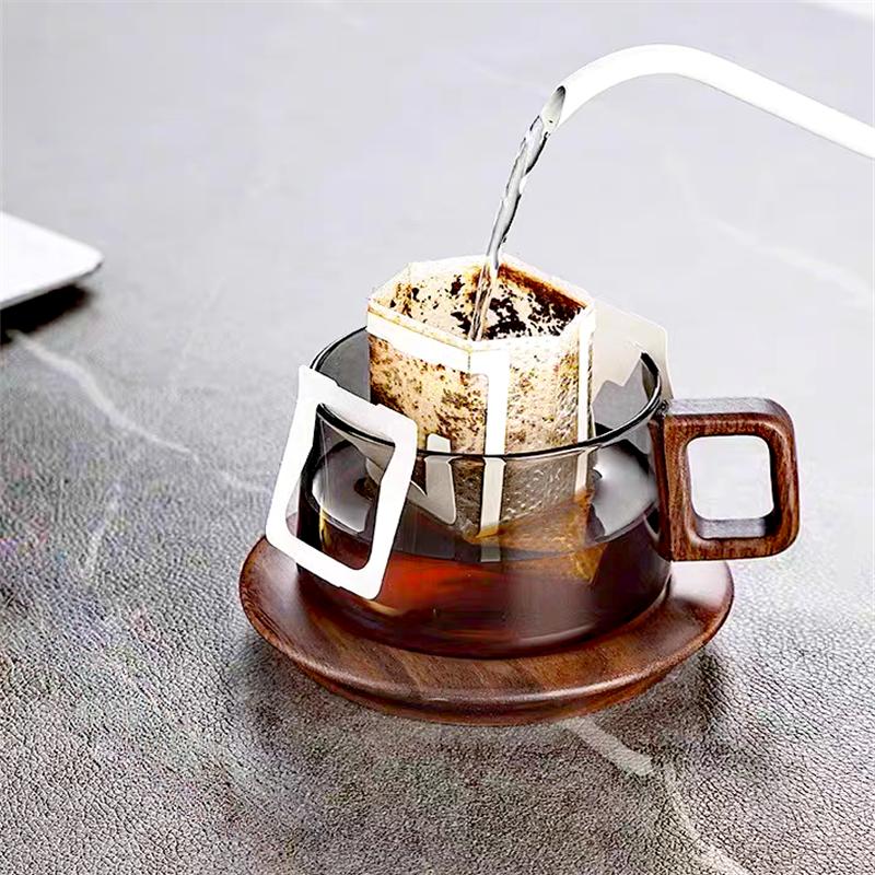 200ml Amerikanisches Latte-Glas Kaffeetasse mit rundem Holztablett Löffel Hitzebeständige Milchteetasse Tassenset für frisch gemahlenen Kaffee