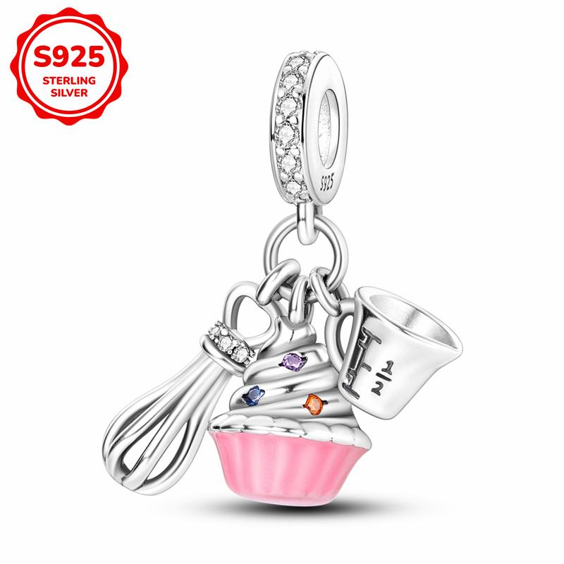 925 Silver Pink Cute Lovely Butterfly Perfume Girl Charms Beads Fit Bracelet DIY Making For Woman Jewelry