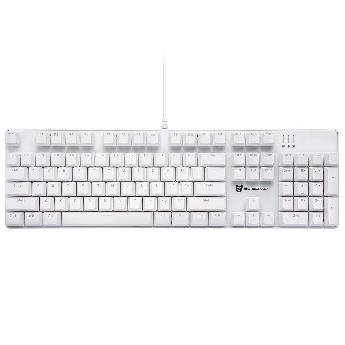 

Merdia Mechanical Gaming Full 104 US USB Wired Keyboard with LED Backlight Keyboard, Keyboard, Layout, (Blue Switches, White)