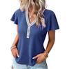 Women's Solid Color V Neck Waffle Panel Short Sleeve T-Shirt