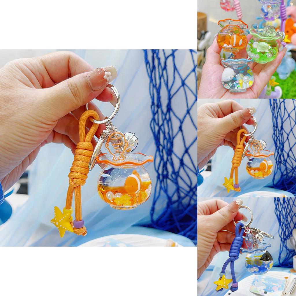 Ocean Family Fish Tank Keychain With Seals Turtles Seahorses Design For Marine Enthusiasts