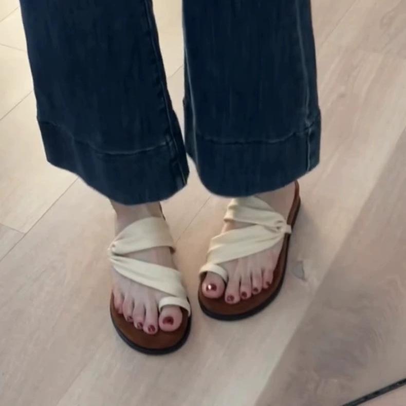 Summer Versatile Retro Round Head Set Toe Word with Thick Bottom Sandals Women Summer Soft Bottom Cool Slippers