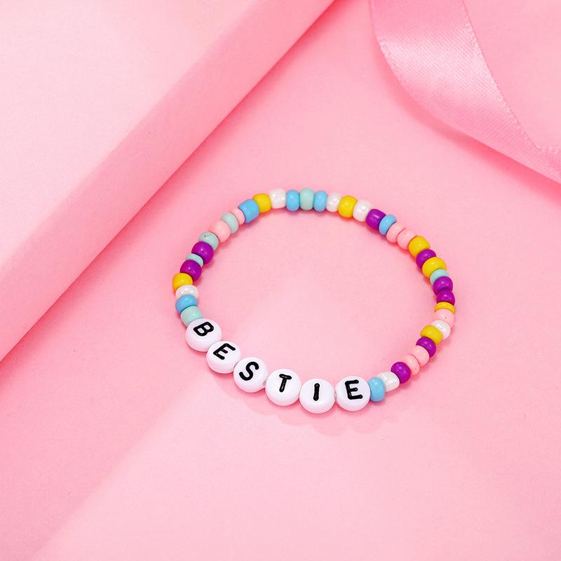 Colorful Beaded Bracelet Rainbow Friendship Bracelet Elastic Stretch Letter Beaded Bracelets for Kids Girls