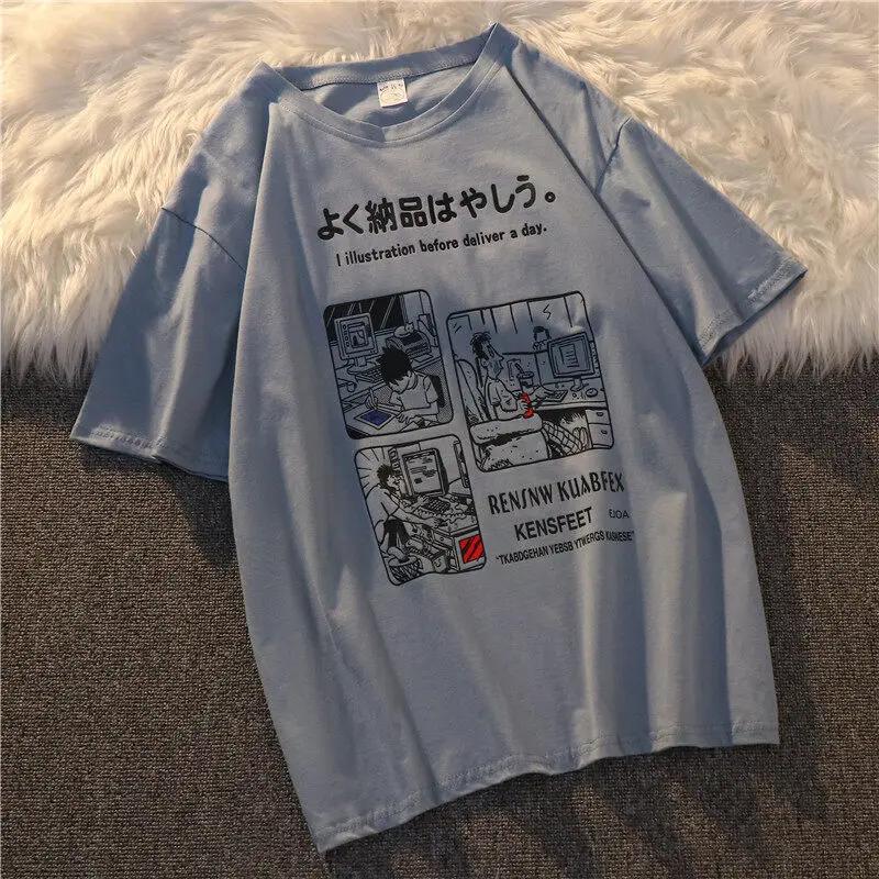 

Japanese Harajuku Style Summer Tshirt Shortsleeved Womens Retro Print Oversized Casual Round Neck Top 4XL