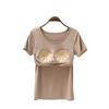 Damen Sommer T-Shirt mit gepolsterten Cups ohne Bügel und kurzen Ärmeln
