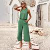 Pant Suits Women's Summer Temperament Sleeveless Top Cropped Pants 2PK Set