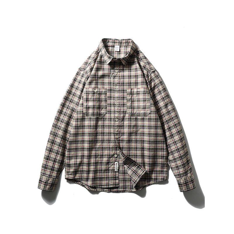 American Retro Pure Cotton Brushed Plaid Shirt Men's Long-Sleeved Spring and Autumn Style Foreign Trade Men's Casual Vintage Cotton Shirt