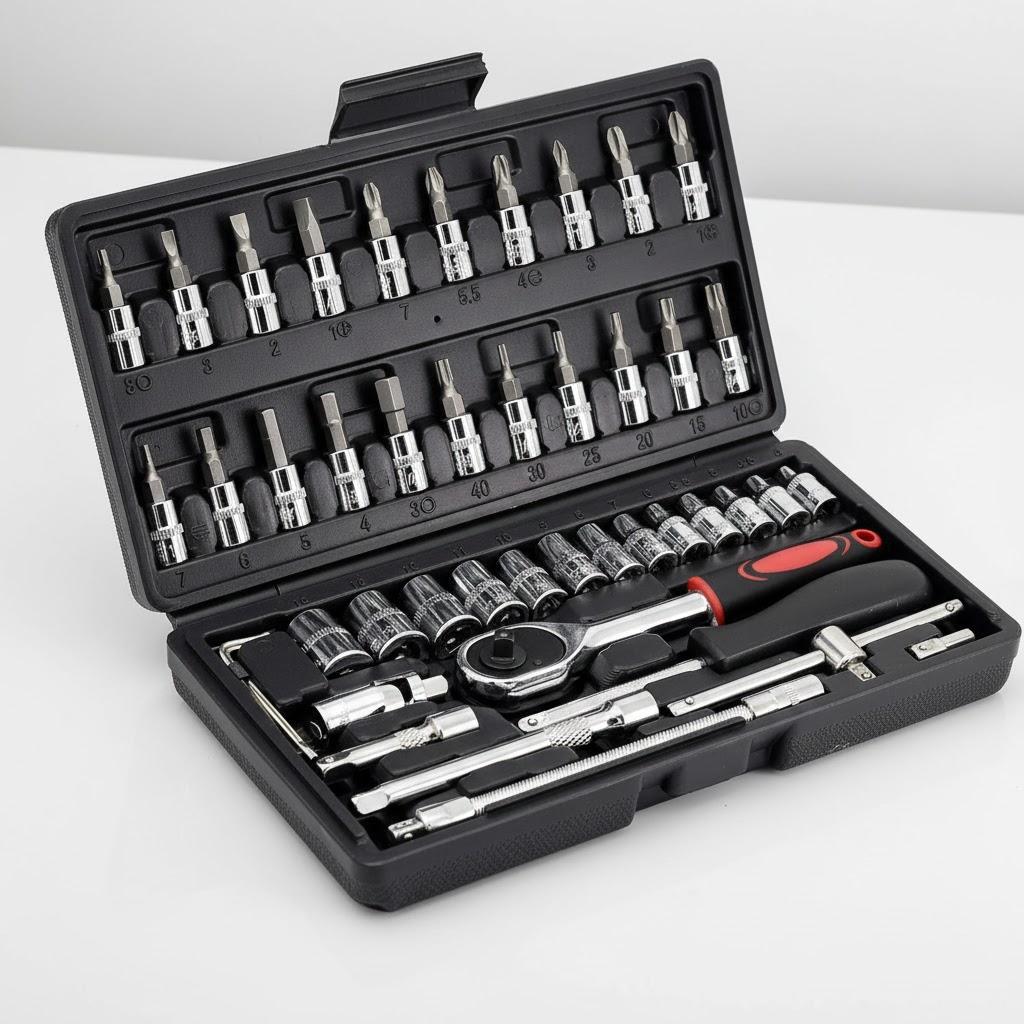 

46Pcs 53Pcs 1/4 Inch Drive Socket Set Metric Ratchet Wrench 4-14mm CR-V Sockets S2 Drill Bit Extension Rod Tools