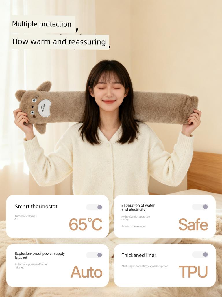 Totoro Rechargeable Long Hot Water Bottle for Warming the Bed, Extra Long 75cm, Safe and Explosion-Proof, for Girls to Warm Feet and Bed, Hot Compress
