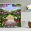European Flowers Scenery Garden Shower Curtain, Rustic Nature Landscape Path Arch Decor Bath Curtain For Shower Stall Bathroom