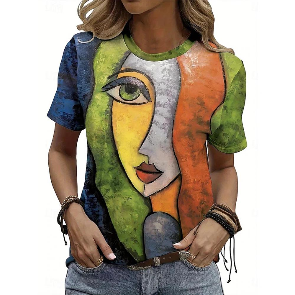 New ladies casual short-sleeved T-shirt 3d floral print summer blouse round neck short-sleeved blouse