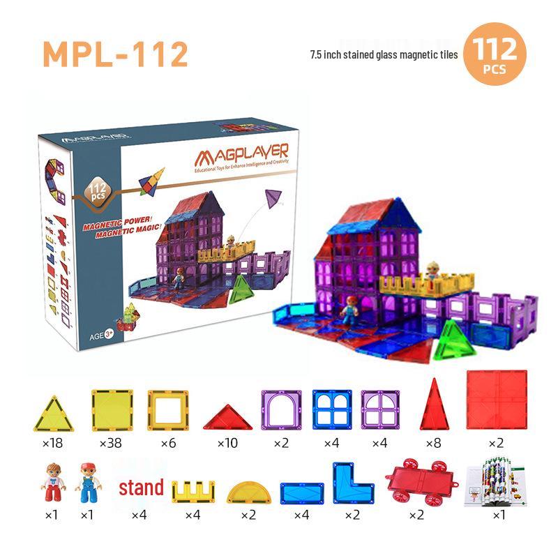 Cross-Border Magnetic Tiles: Colorful Large Window Building Blocks with Pipe Rolling Ball for Kids