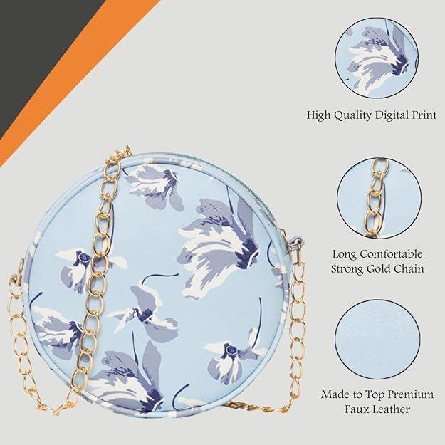 Women Girls Floral Print Round Sling Bag