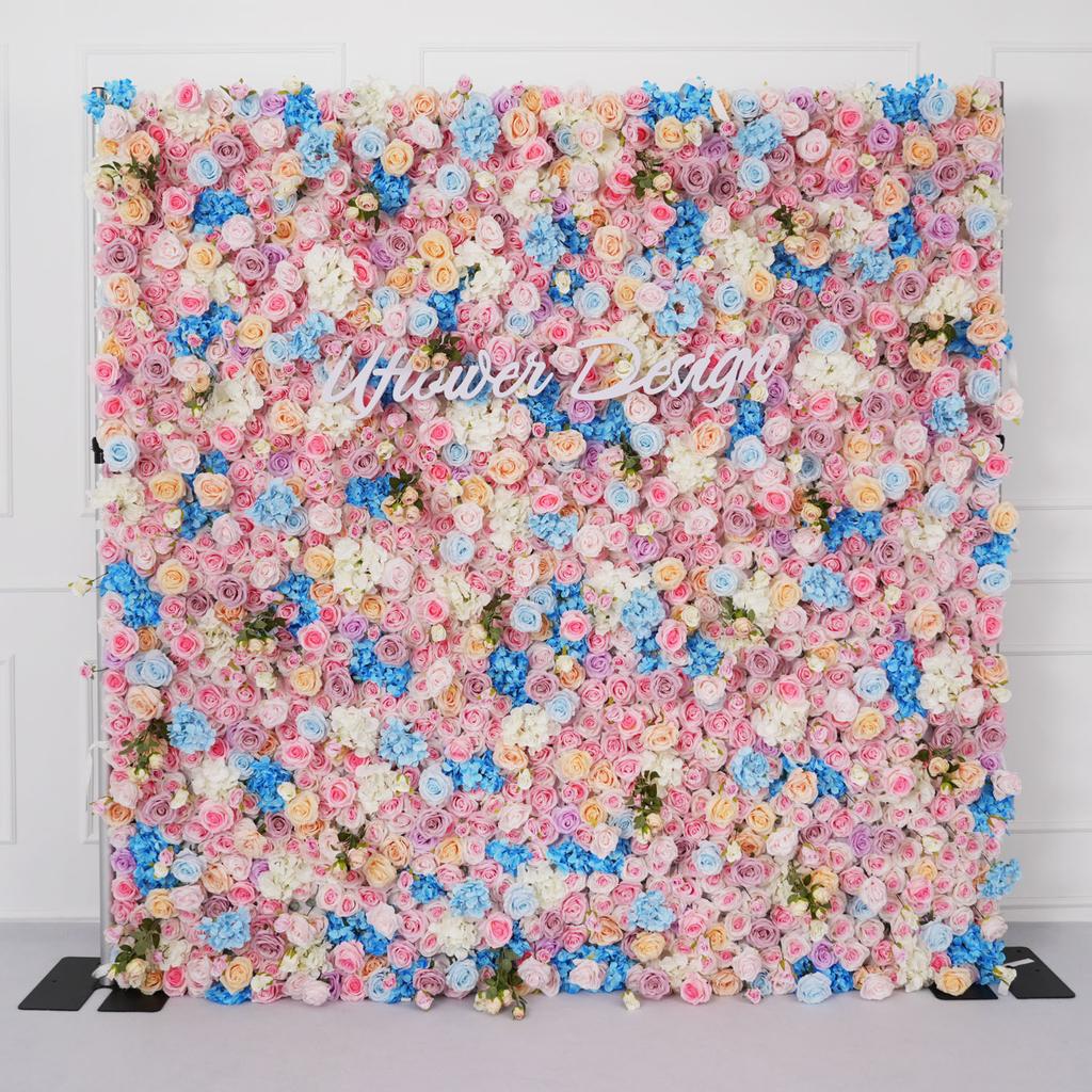 Uflower Red Rose luxury 5D Flower Wall Cloth Fabric Wedding Backdrop Decor Artificial Flower Arrangement Marriage Event Props