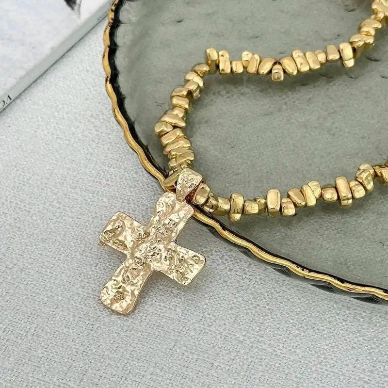 1PCS Irregular CCB Bead Necklace Alloy Cross Pendant Women's Fashion Gothic Necklace Steampunk Jewelry