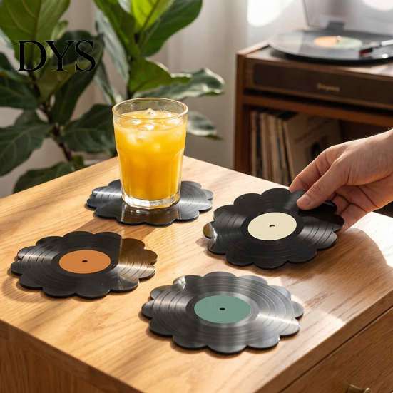 Durable Tabletop Scratch Guards 8PCS Vinyl Record Acrylic Coasters, Vintage Style Heat-Insulating Retro Water Stain Prevention Pads Drink Lightweight
