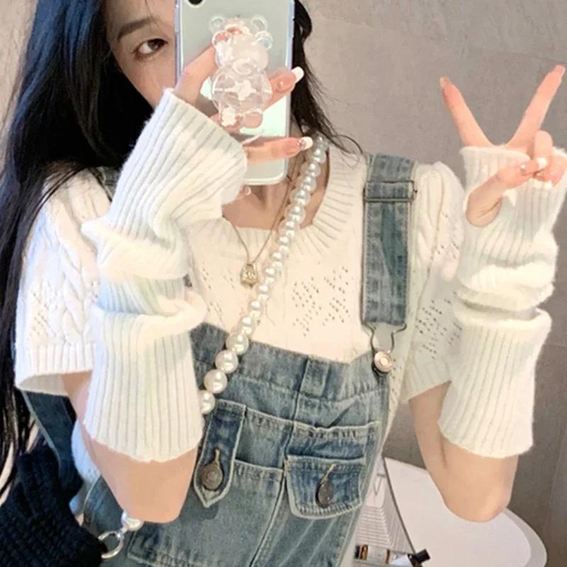 Knitted Long Fingerless Gloves Women Mitten Winter Y2K Solid Arm Warmer Arm Sleeve Fashion Casual Soft Girls Clothes Punk Gloves