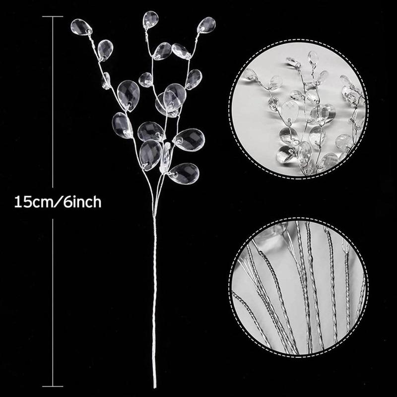 Acrylic Bead Drop Stems Flower Bouquet Crystal Bud Branches Flower Twig Pick For Wedding Home Decor Floral Decor Craft Supply