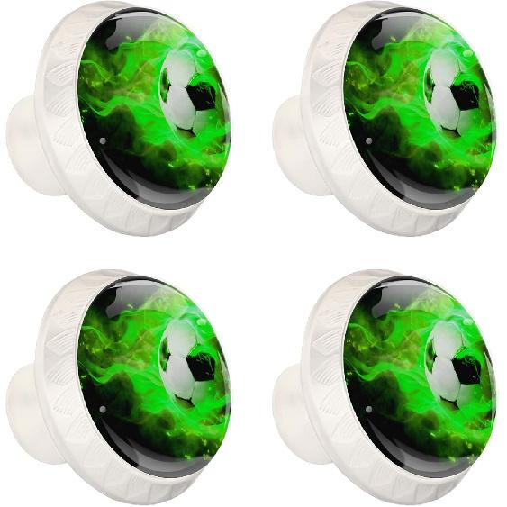 Kitchen Cabinet Knobs Round Decorative Knobs Cabinet Closet Drawers Dresser Pull Handle 4PCS Green Flame Soccer