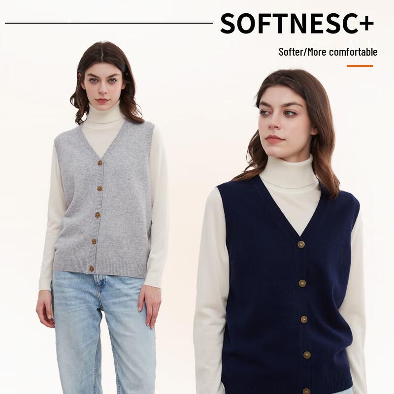 Hengyuanxiang Women's V-Neck Pure Cashmere Knit Vest