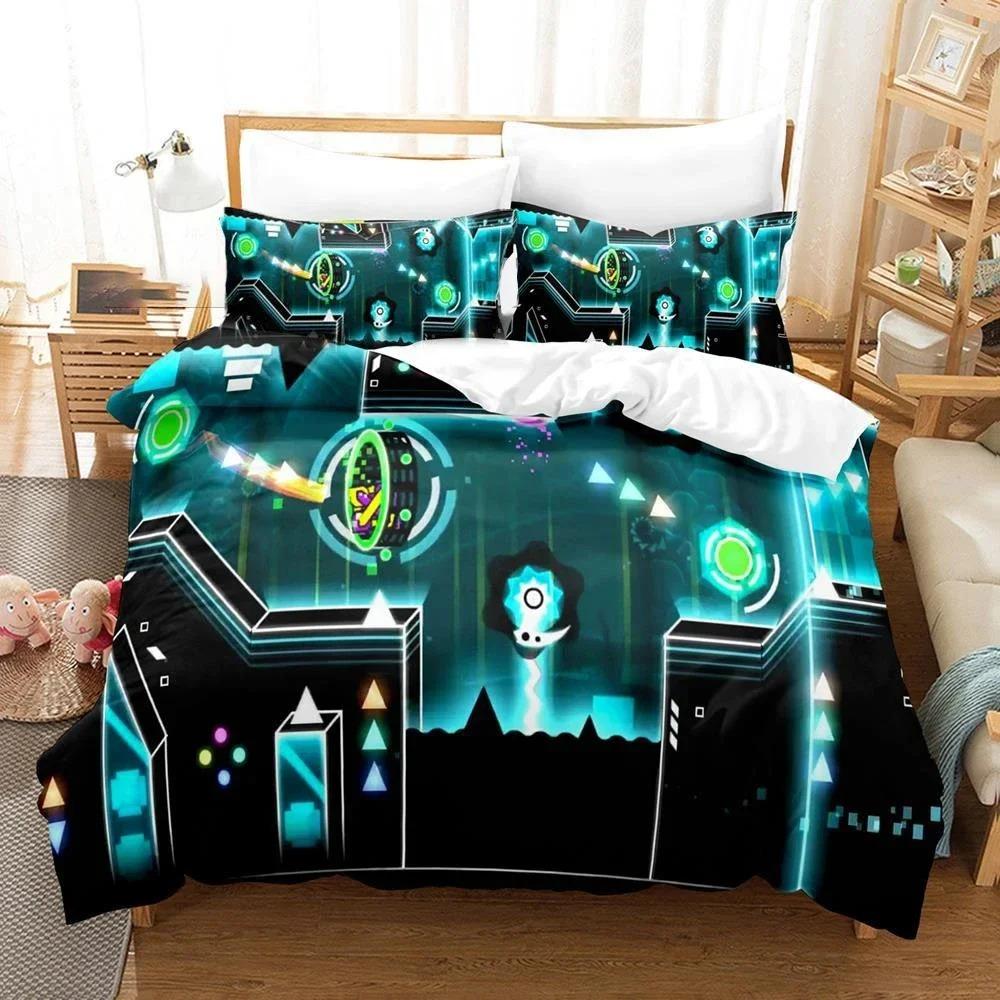 3D Spiel Geometry Dash Bettwäsche Set Bettbezug Steppdecke Bettset Quiltbezug Kissenbezug King Queen Twin Größe Jungen Mädchen Erwachsene