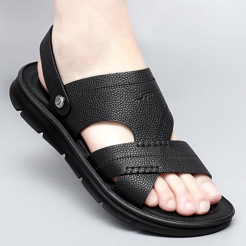 Fashion 2024 Men's Slippers Summer New Sandals Men PU Leather Sandals Adult Thick-soled Beach Shoes Non-slip Open-toe Sandals