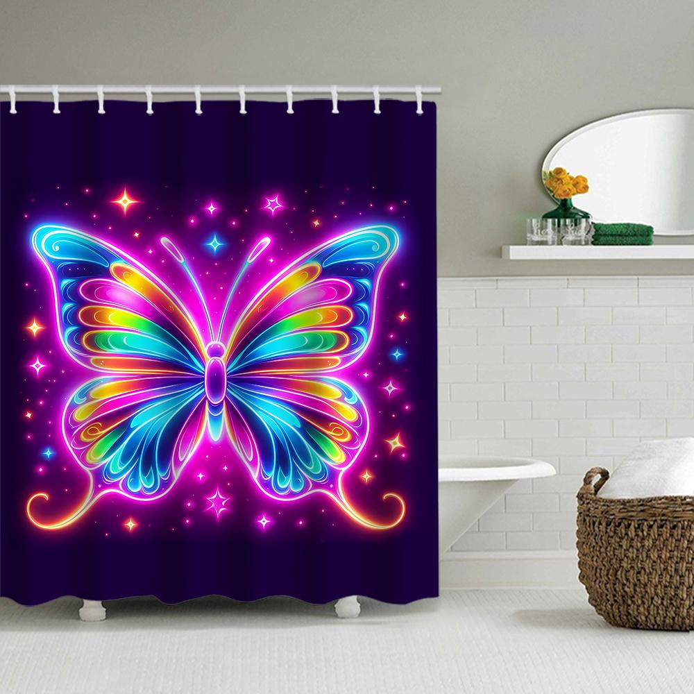 1/4 Colorful Butterfly shower Curtains, Toilet Seat Decoration, Shower Curtain with Carpet and Toilet Lid, 12 70.8x70.8 inch Hoo