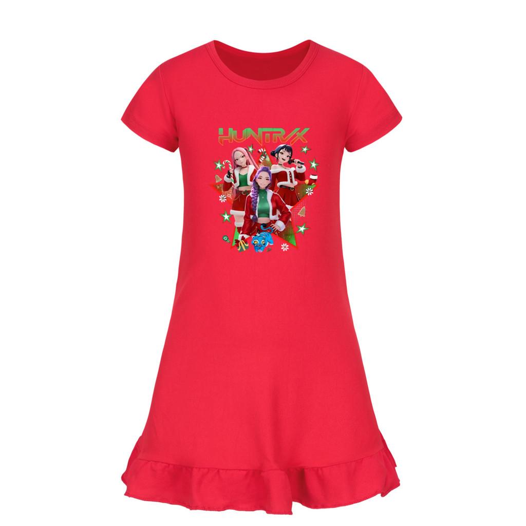 5182 Kids Girls Christmas New Year Mira Zoey Rumi Printed Ruffle Short Sleeves Casual Dress