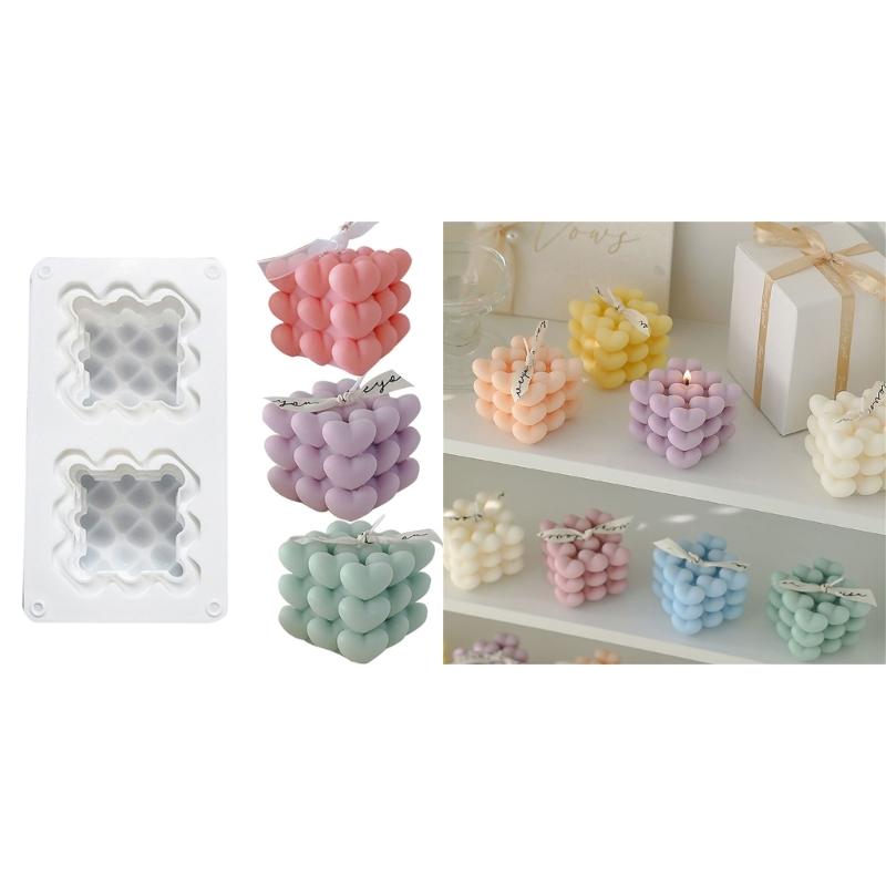 Heart-Shaped Cube Candle Mold Resin Moulds Bubble Candle Silicone Mold for Crafts DIY Soaps Candle and Cake Decoration