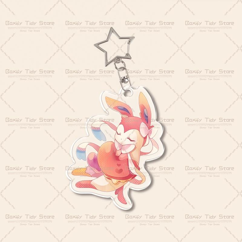 Kawaii Sleeping Sylveon Leafeon Vaporeon Glaceon Espeon Eevee Umbreon Acrylic Keychain Anime Cartoon Keyring Bag Pendant Gift