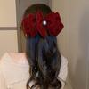 Cloth Bowknot Spring Clip Rhinestone New Year Hairpin Red Velvet Bow Hair Clip  Ponytail Holder