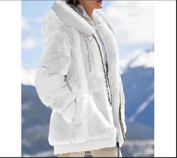 

Женская плюшевая толстовка на молнии 2024: Теплая и универсальная зимняя верхняя одежда S белый