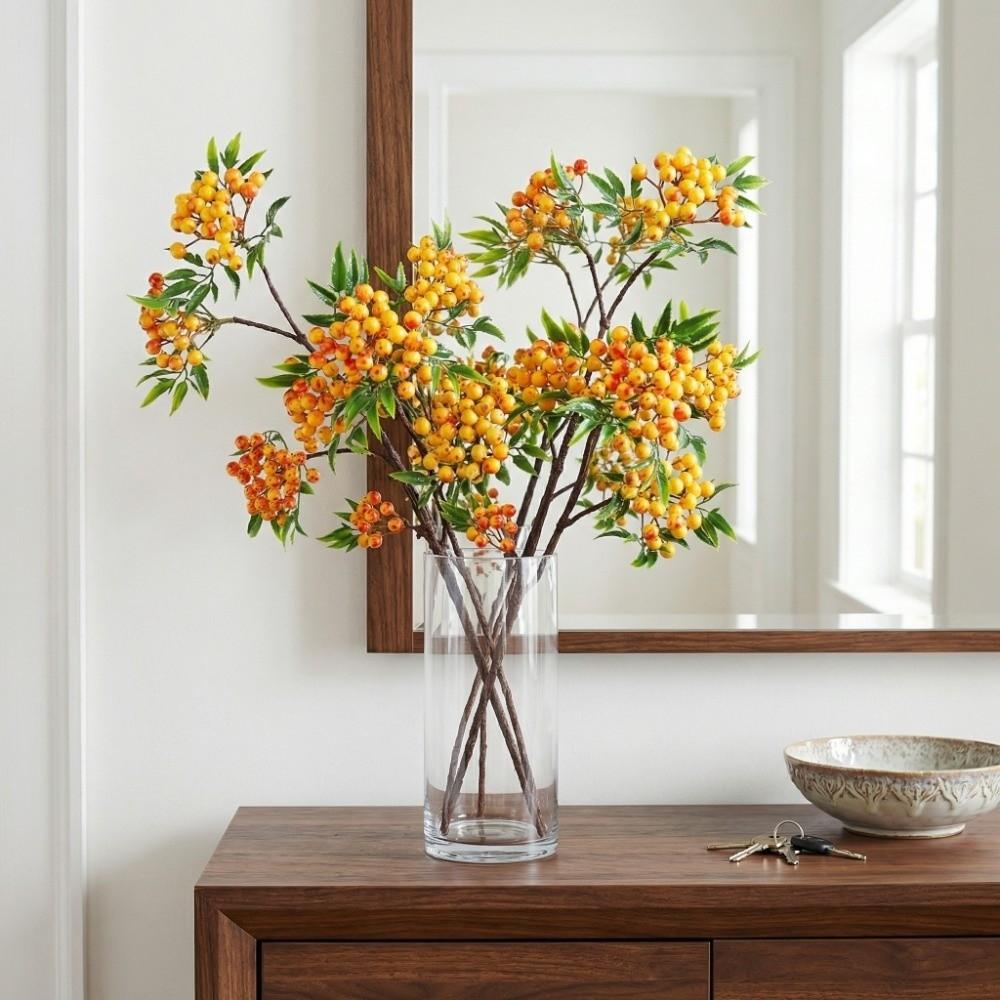 Green Leaves Artificial Foam Berries Branch Luxury Plastic Simulation Fruit Tree Elegant Faux Good Luck Fruits Fake Plants