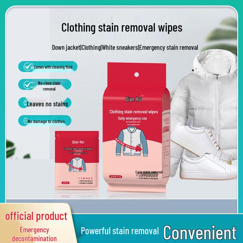 Clothing Stain Remover Wipes: Hand-Free, Emergency Stain Removal, 20 Individually Wrapped Pieces for On-the-Go Use.